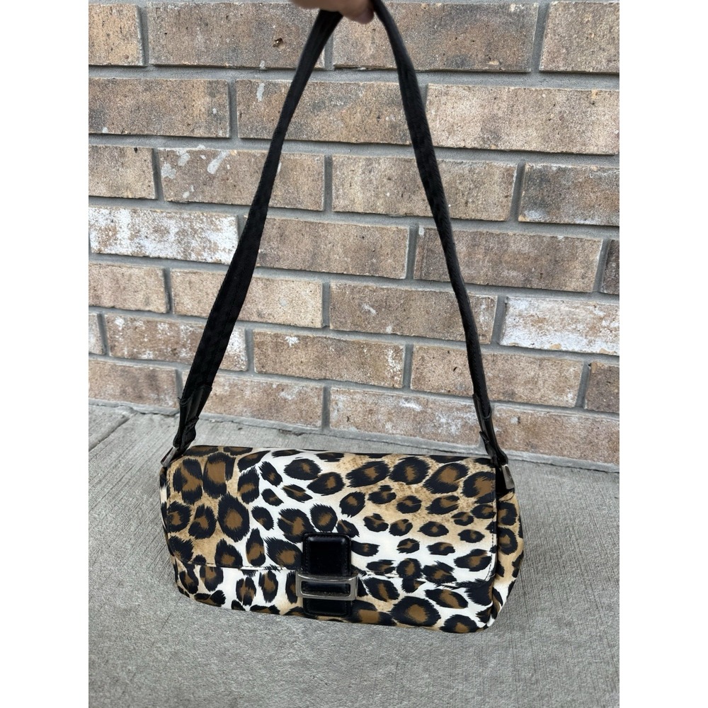 Vintage Y2K Cheetah Shoulder Bag Purse With Buckle And Faux Leather Black Strap